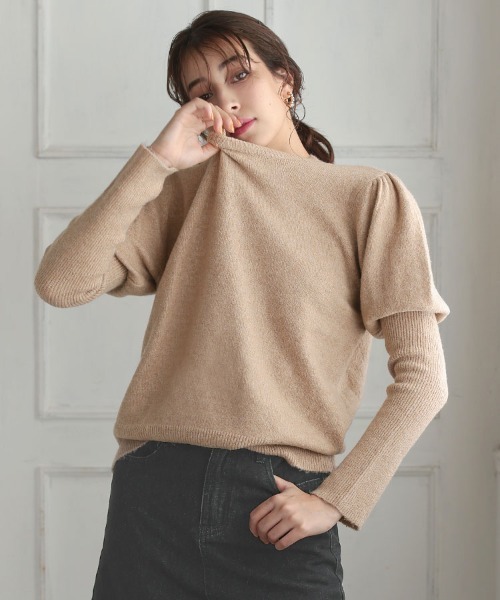 DONOBAN（ドノバン）の「マシュマロタッチパフスリーブニット（ニット/セーター・レディース・グレー/ブルー/ベージュ/ピンク/ブラック/アイボリー・F）」の4枚目の写真