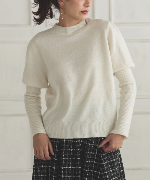 DONOBAN（ドノバン）の「マシュマロタッチパフスリーブニット（ニット/セーター・レディース・グレー/ブルー/ベージュ/ピンク/ブラック/アイボリー・F）」の2枚目の写真