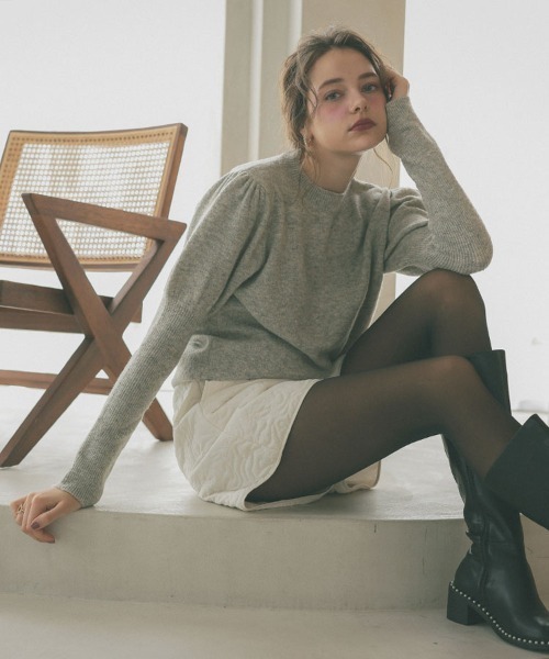 DONOBAN（ドノバン）の「マシュマロタッチパフスリーブニット（ニット/セーター・レディース・グレー/ブルー/ベージュ/ピンク/ブラック/アイボリー・F）」の17枚目の写真