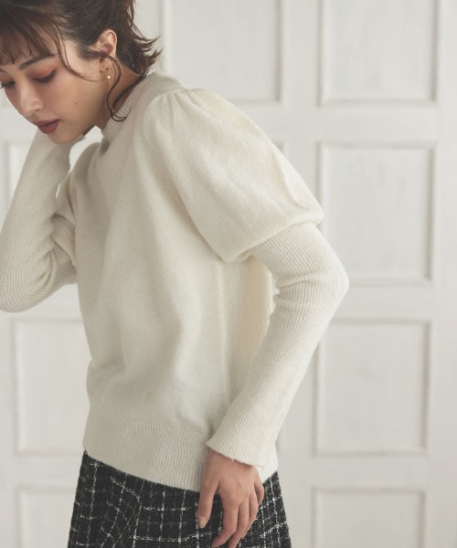 DONOBAN（ドノバン）の「マシュマロタッチパフスリーブニット（ニット/セーター・レディース・グレー/ブルー/ベージュ/ピンク/ブラック/アイボリー・F）」の7枚目の写真