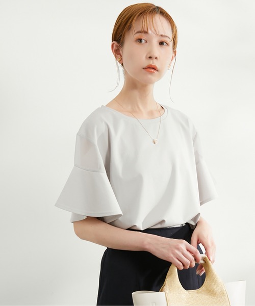 ROPE' PICNIC（ロペピクニック）の「洗える・リンクコーデ/袖シアーカットトップス（Tシャツ/カットソー・レディース・ホワイト/ブラック/グレー系その他/サックスブルー/ピンク系その他/ブルー・38）」の4枚目の写真