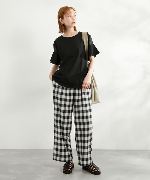 ROPE' PICNIC（ロペピクニック）の「洗える・リンクコーデ/袖シアーカットトップス（Tシャツ/カットソー・レディース・ホワイト/ブラック/グレー系その他/サックスブルー/ピンク系その他/ブルー・38）」の15枚目の写真