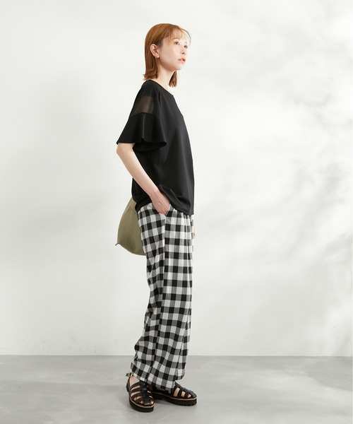 ROPE' PICNIC（ロペピクニック）の「洗える・リンクコーデ/袖シアーカットトップス（Tシャツ/カットソー・レディース・ホワイト/ブラック/グレー系その他/サックスブルー/ピンク系その他/ブルー・38）」の7枚目の写真