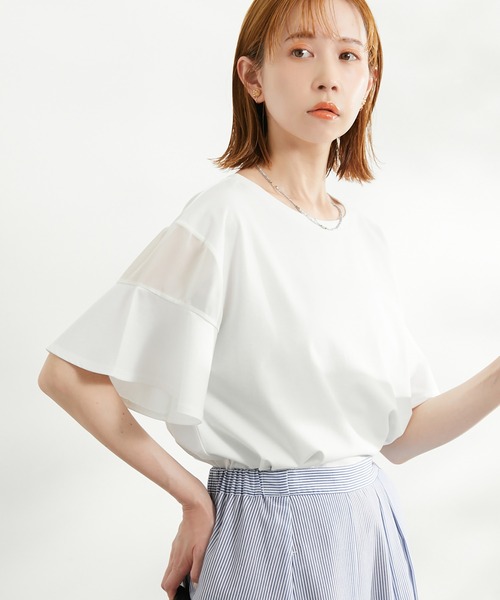 ROPE' PICNIC（ロペピクニック）の「洗える・リンクコーデ/袖シアーカットトップス（Tシャツ/カットソー・レディース・ホワイト/ブラック/グレー系その他/サックスブルー/ピンク系その他/ブルー・38）」の20枚目の写真