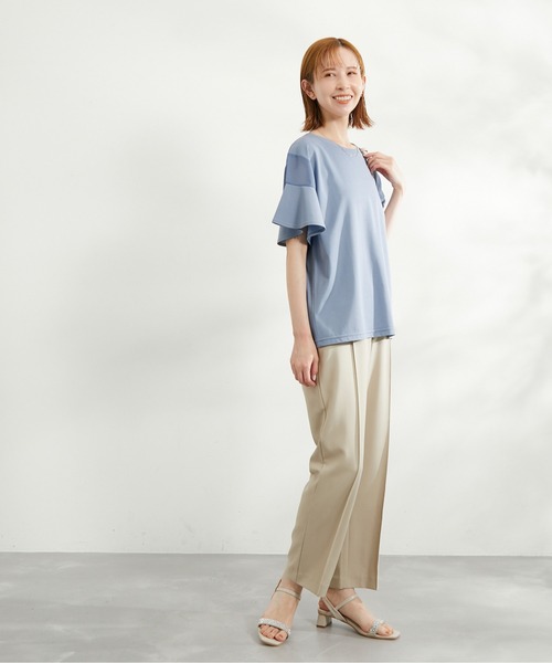 ROPE' PICNIC（ロペピクニック）の「洗える・リンクコーデ/袖シアーカットトップス（Tシャツ/カットソー・レディース・ホワイト/ブラック/グレー系その他/サックスブルー/ピンク系その他/ブルー・38）」の9枚目の写真