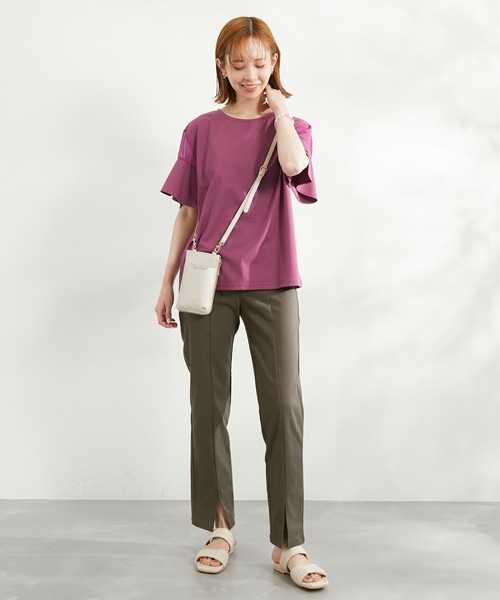 ROPE' PICNIC（ロペピクニック）の「洗える・リンクコーデ/袖シアーカットトップス（Tシャツ/カットソー・レディース・ホワイト/ブラック/グレー系その他/サックスブルー/ピンク系その他/ブルー・38）」の13枚目の写真