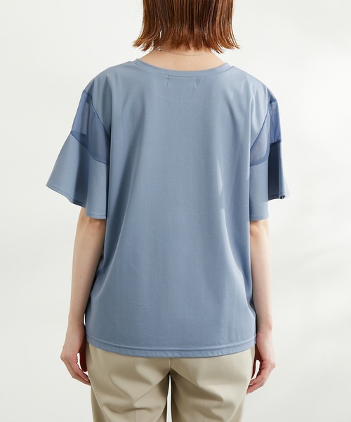 ROPE' PICNIC（ロペピクニック）の「洗える・リンクコーデ/袖シアーカットトップス（Tシャツ/カットソー・レディース・ホワイト/ブラック/グレー系その他/サックスブルー/ピンク系その他/ブルー・38）」の18枚目の写真