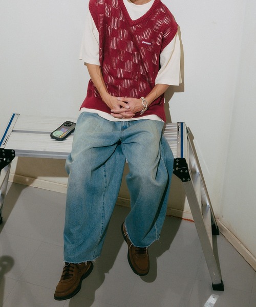 Perushu（ペルーシュ）の「メッシュチェックニットベスト（ベスト・メンズ・ブルーグリーン/ブラック/ボルドー・LARGE/MEDIUM）」の17枚目の写真