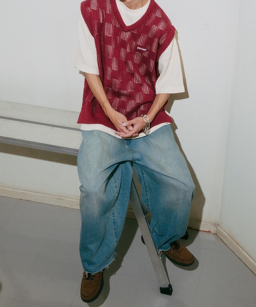 Perushu（ペルーシュ）の「メッシュチェックニットベスト（ベスト・メンズ・ブルーグリーン/ブラック/ボルドー・LARGE/MEDIUM）」の18枚目の写真