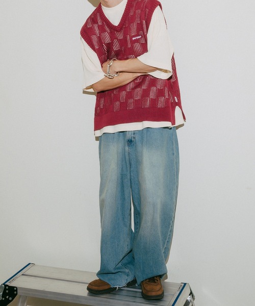 Perushu（ペルーシュ）の「メッシュチェックニットベスト（ベスト・メンズ・ブルーグリーン/ブラック/ボルドー・LARGE/MEDIUM）」の16枚目の写真