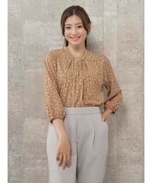 Perfect Suit FActory | 小花柄プリント　ボウタイブラウス　ベージュ/ホワイト(シャツ/ブラウス)