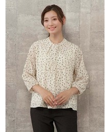 Perfect Suit FActory | 小花柄プリント　ボウタイブラウス　ベージュ/ホワイト(シャツ/ブラウス)