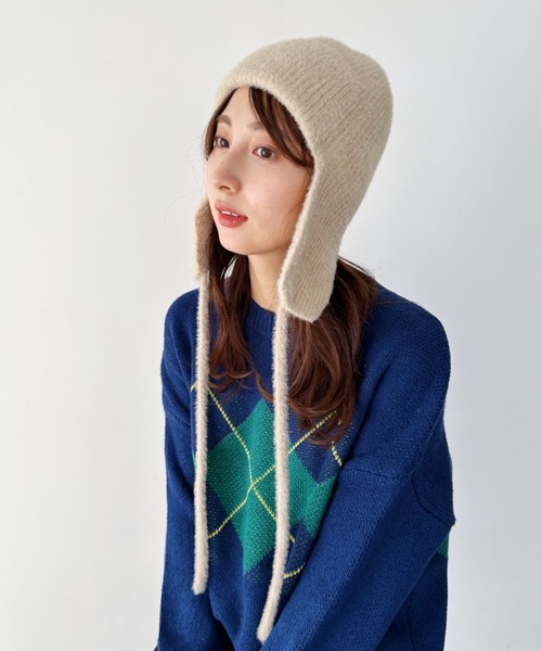 un+frame（アンフレーム）の「shaggy flight knit cap／シャギーフライトニットキャップ/ビーニー（ニットキャップ/ビーニー・レディース・ホワイト/ベージュ・FREE）」の8枚目の写真