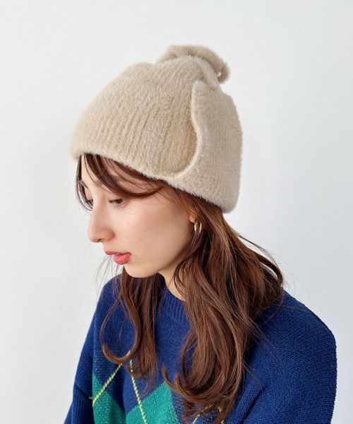 un+frame（アンフレーム）の「shaggy flight knit cap／シャギーフライトニットキャップ/ビーニー（ニットキャップ/ビーニー・レディース・ホワイト/ベージュ・FREE）」の5枚目の写真