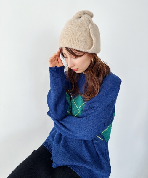 un+frame（アンフレーム）の「shaggy flight knit cap／シャギーフライトニットキャップ/ビーニー（ニットキャップ/ビーニー・レディース・ホワイト/ベージュ・FREE）」の10枚目の写真