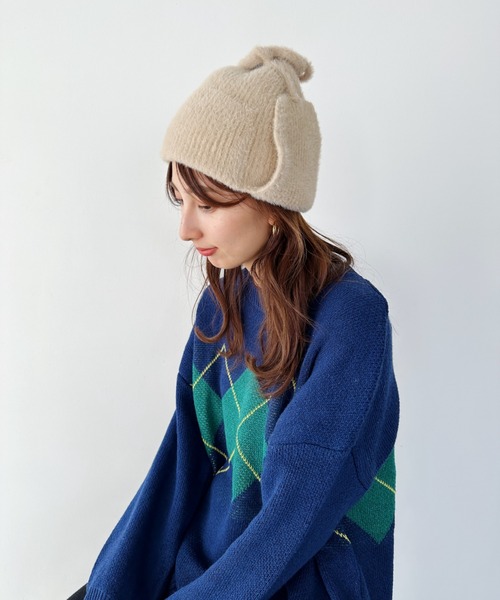 un+frame（アンフレーム）の「shaggy flight knit cap／シャギーフライトニットキャップ/ビーニー（ニットキャップ/ビーニー・レディース・ホワイト/ベージュ・FREE）」の11枚目の写真