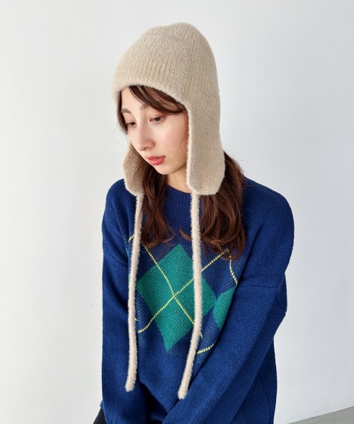 un+frame（アンフレーム）の「shaggy flight knit cap／シャギーフライトニットキャップ/ビーニー（ニットキャップ/ビーニー・レディース・ホワイト/ベージュ・FREE）」の9枚目の写真