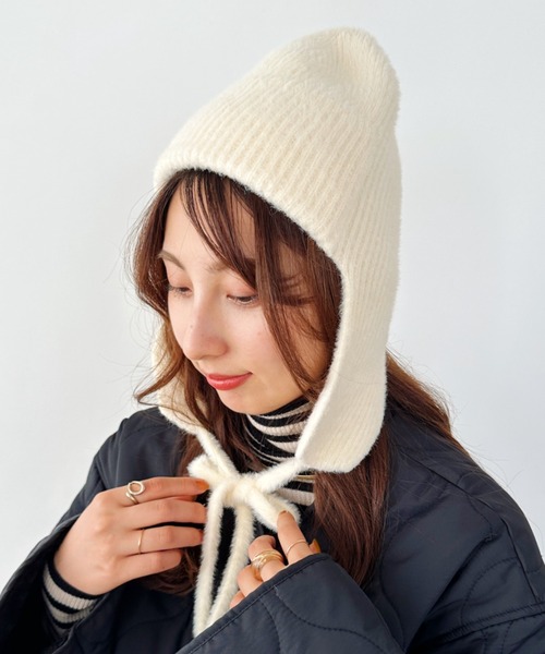 un+frame（アンフレーム）の「shaggy flight knit cap／シャギーフライトニットキャップ/ビーニー（ニットキャップ/ビーニー・レディース・ホワイト/ベージュ・FREE）」の20枚目の写真