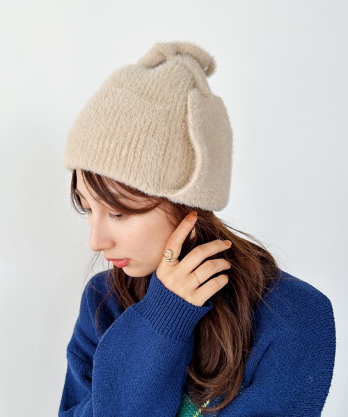 un+frame（アンフレーム）の「shaggy flight knit cap／シャギーフライトニットキャップ/ビーニー（ニットキャップ/ビーニー・レディース・ホワイト/ベージュ・FREE）」の4枚目の写真