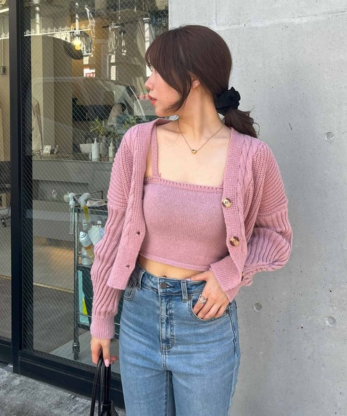 frunco(フランコ)の「インナー付きVネックニットカーディガン(カーディガン/ボレロ・レディース・ピンク/ブラック/ホワイト・FREE)」の9枚目の写真
