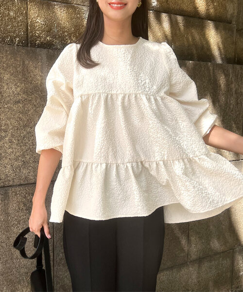 KOBE LETTUCE（コウベレタス）の「バックリボンティアードトップス（シャツ/ブラウス・レディース・ベージュ/ホワイト系/ピンク/オフホワイト/ブラック/ミント・M）」の3枚目の写真