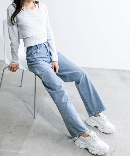 OLIVE des OLIVE（オリーブデオリーブ）の「【S/Mサイズ展開】キラキラストレートデニムパンツ　1032030070（デニムパンツ・レディース・ブルー/オフホワイト・MEDIUM/SMALL）」の8枚目の写真