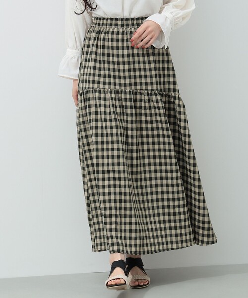 BEAMS HEART（ビームスハート）の「BEAMS HEART / チェック ギャザー ロングスカート（スカート・レディース・ブラウン/オレンジ/ネイビー・FREE）」の6枚目の写真