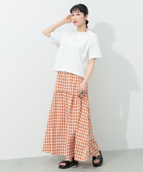 BEAMS HEART（ビームスハート）の「BEAMS HEART / チェック ギャザー ロングスカート（スカート・レディース・ブラウン/オレンジ/ネイビー・FREE）」の8枚目の写真