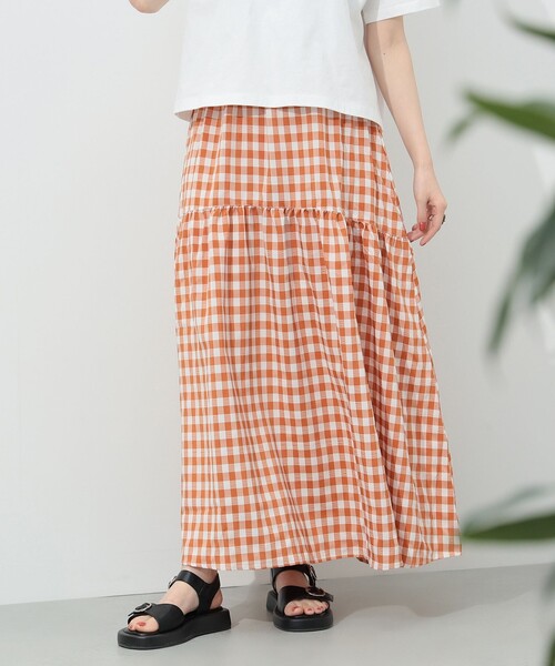 BEAMS HEART（ビームスハート）の「BEAMS HEART / チェック ギャザー ロングスカート（スカート・レディース・ブラウン/オレンジ/ネイビー・FREE）」の11枚目の写真