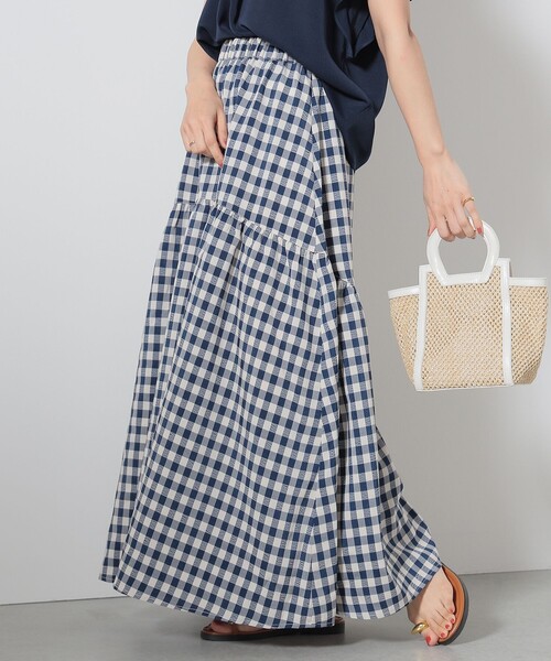 BEAMS HEART（ビームスハート）の「BEAMS HEART / チェック ギャザー ロングスカート（スカート・レディース・ブラウン/オレンジ/ネイビー・FREE）」の14枚目の写真