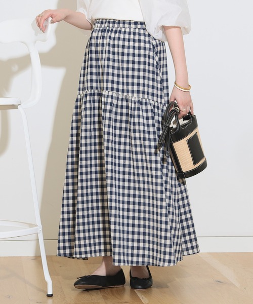BEAMS HEART（ビームスハート）の「BEAMS HEART / チェック ギャザー ロングスカート（スカート・レディース・ブラウン/オレンジ/ネイビー・FREE）」の2枚目の写真