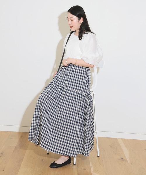 BEAMS HEART（ビームスハート）の「BEAMS HEART / チェック ギャザー ロングスカート（スカート・レディース・ブラウン/オレンジ/ネイビー・FREE）」の22枚目の写真