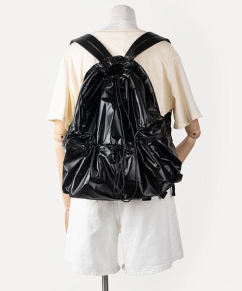MASSIVE STORE（マッシブストア）の「【recomend selection/セレクト】フェイクレザードロストリング バックパック リュック　2308HCJB115（バックパック/リュック・メンズ・シルバー/ブラック・FREE）」の4枚目の写真