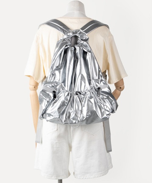 MASSIVE STORE（マッシブストア）の「【recomend selection/セレクト】フェイクレザードロストリング バックパック リュック　2308HCJB115（バックパック/リュック・メンズ・シルバー/ブラック・FREE）」の5枚目の写真