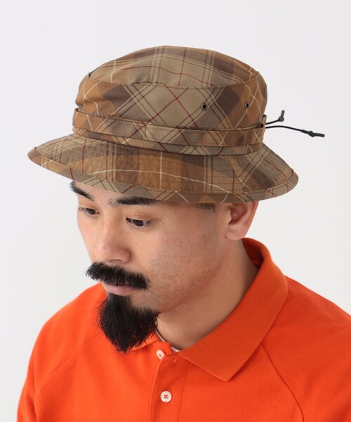BEAMS PLUS（ビームスプラス）の「BEAMS PLUS / ウール ポリエステル チェック ジャングルハット（ハット・メンズ・グリーン/ブラウン・ONE SIZE）」の4枚目の写真