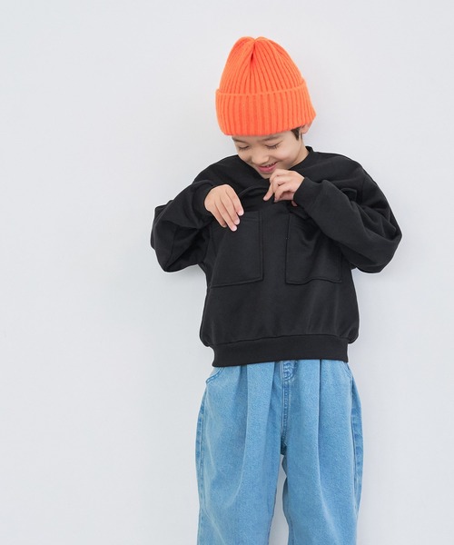 coca（coca）（コカ）の「キッズ 裏毛胸フラップポケットトップス（スウェット・キッズ・ブラック/カーキ・110/130/140/120）」の3枚目の写真