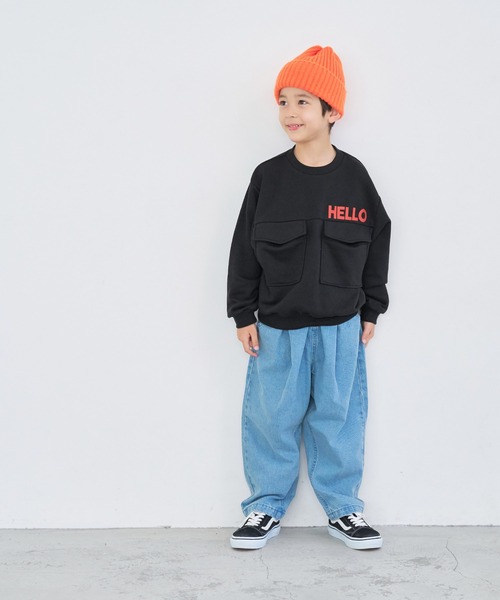 coca（coca）（コカ）の「キッズ 裏毛胸フラップポケットトップス（スウェット・キッズ・ブラック/カーキ・110/130/140/120）」の4枚目の写真