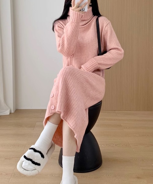 Miniministore(ミニミニストア)の「タートルネック ワンピース体型カバー韓国(ワンピース・レディース・アイボリー/ブラック/グレー/ピンク/ワインレッド・フリー)」の7枚目の写真