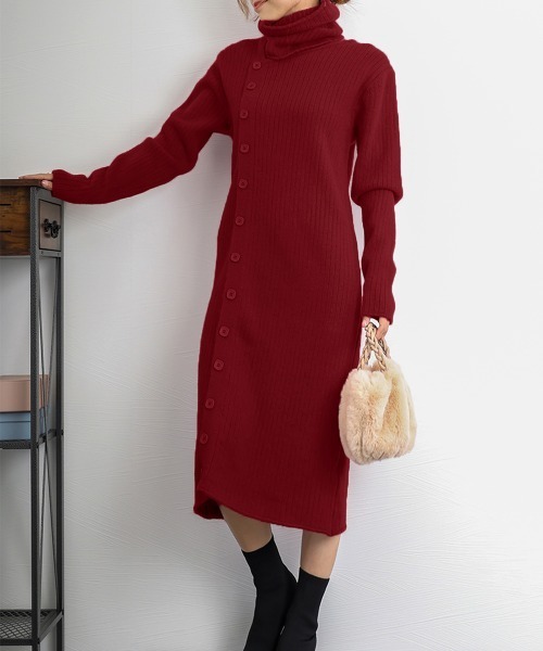 Miniministore(ミニミニストア)の「タートルネック ワンピース体型カバー韓国(ワンピース・レディース・アイボリー/ブラック/グレー/ピンク/ワインレッド・フリー)」の10枚目の写真