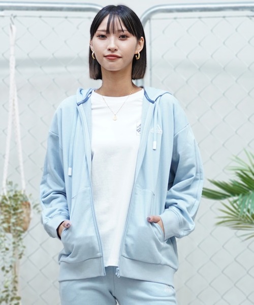 adidas（アディダス）の「adidas/アディダス ジップパーカー オーバーサイズ ジップアップ スウェット JSY18（パーカー・レディース・ライトブルー/オートミール/グレー系その他・L/XL/M）」の10枚目の写真