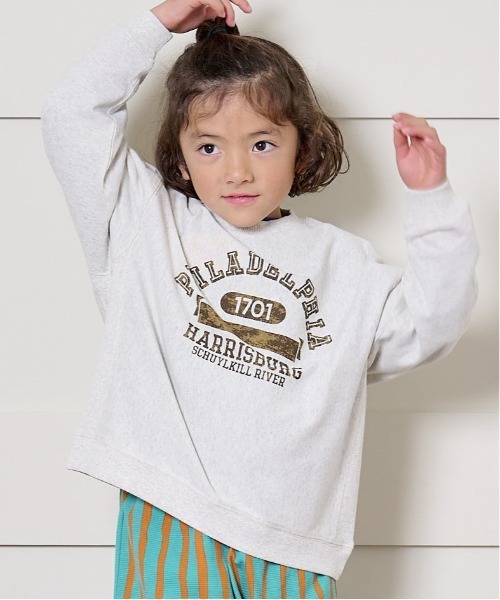 BIG FIELD(ビッグフィールド)の「ナガソデリブツキプリントロンT(80~150cm)(Tシャツ/カットソー・キッズ・オフホワイト/キャメル/ライトブルー/チャコール・120/130/140/90/100/110/95/150/80)」の1枚目の写真