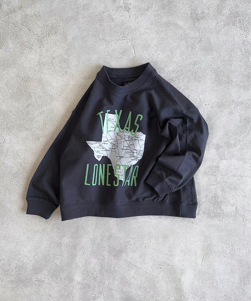 BIG FIELD(ビッグフィールド)の「ナガソデリブツキプリントロンT(80~150cm)(Tシャツ/カットソー・キッズ・オフホワイト/キャメル/ライトブルー/チャコール・120/130/140/90/100/110/95/150/80)」の2枚目の写真