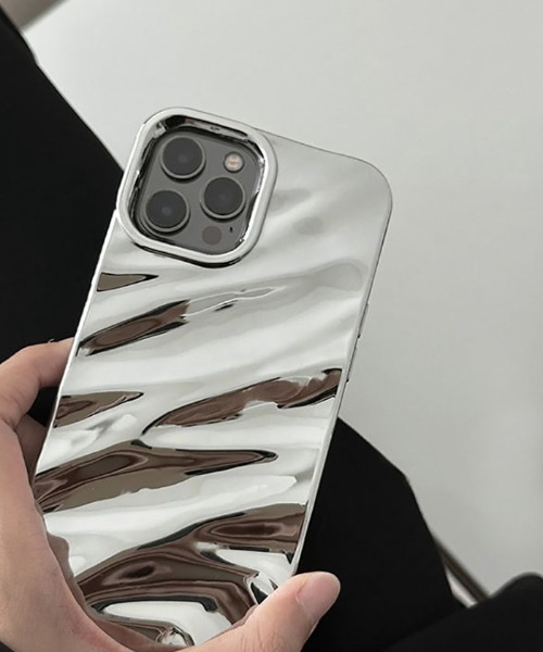 セール】シルバー メタリック TPU 3D ドレープ テクスチャ