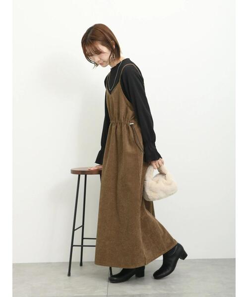 Samansa Mos2 blue（サマンサモスモスブルー）の「バブルコールキャミワンピース（ワンピース・レディース・チャコールグレー/モカ/ブラック・F）」の3枚目の写真