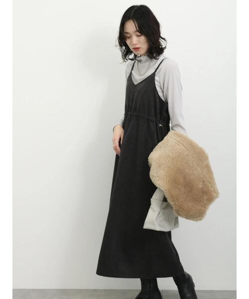 Samansa Mos2 blue（サマンサモスモスブルー）の「バブルコールキャミワンピース（ワンピース・レディース・チャコールグレー/モカ/ブラック・F）」の4枚目の写真