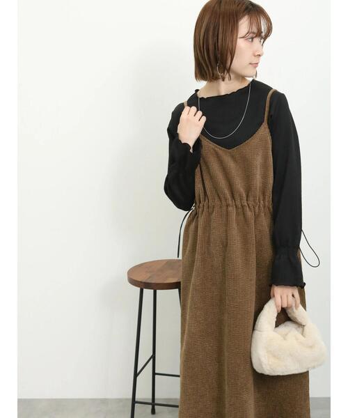 Samansa Mos2 blue（サマンサモスモスブルー）の「バブルコールキャミワンピース（ワンピース・レディース・チャコールグレー/モカ/ブラック・F）」の9枚目の写真