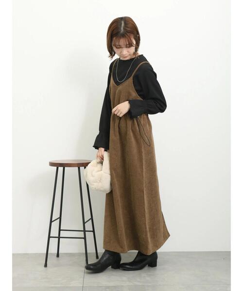 Samansa Mos2 blue（サマンサモスモスブルー）の「バブルコールキャミワンピース（ワンピース・レディース・チャコールグレー/モカ/ブラック・F）」の13枚目の写真