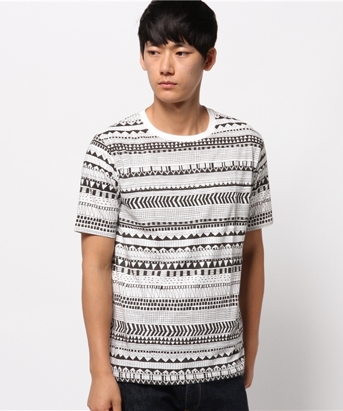 MYSELF ABAHOUSE(マイセルフアバハウス)の「テーマ柄総柄T(Tシャツ/カットソー・メンズ・カーキ/ホワイト・LARGE/MEDIUM)」の1枚目の写真