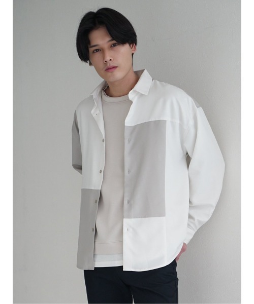 TAKA-Q（タカキュー）の「クレイジー切替 レギュラーカラー長袖BIGシャツ（シャツ/ブラウス・メンズ・ブルー/ブラック/ホワイト・MEDIUM/LARGE）」の8枚目の写真