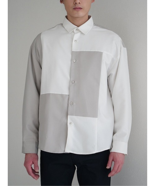 TAKA-Q（タカキュー）の「クレイジー切替 レギュラーカラー長袖BIGシャツ（シャツ/ブラウス・メンズ・ブルー/ブラック/ホワイト・MEDIUM/LARGE）」の9枚目の写真